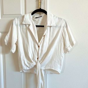 Crop Shirt with Front Knot Detail
